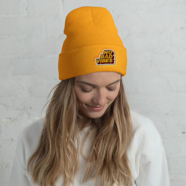 "No Bad Vibes" Cuffed Beanie - Image 2