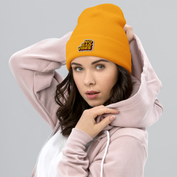 "No Bad Vibes" Cuffed Beanie - Image 4