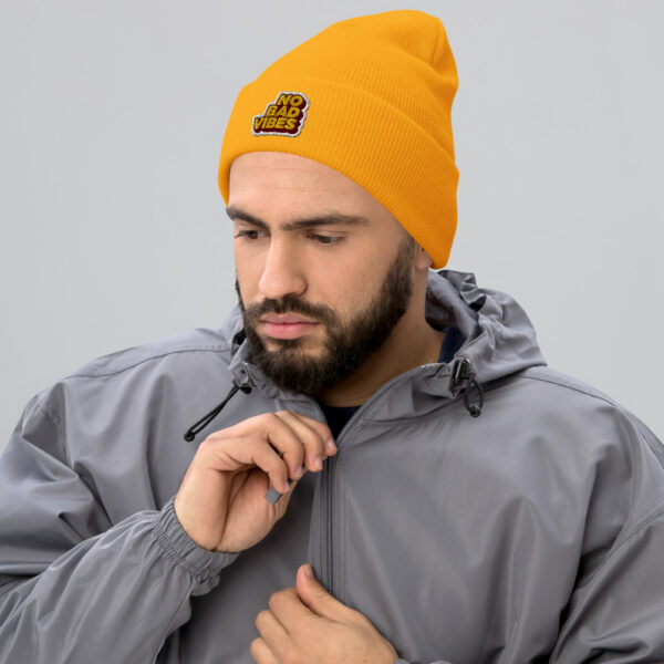 "No Bad Vibes" Cuffed Beanie - Image 5