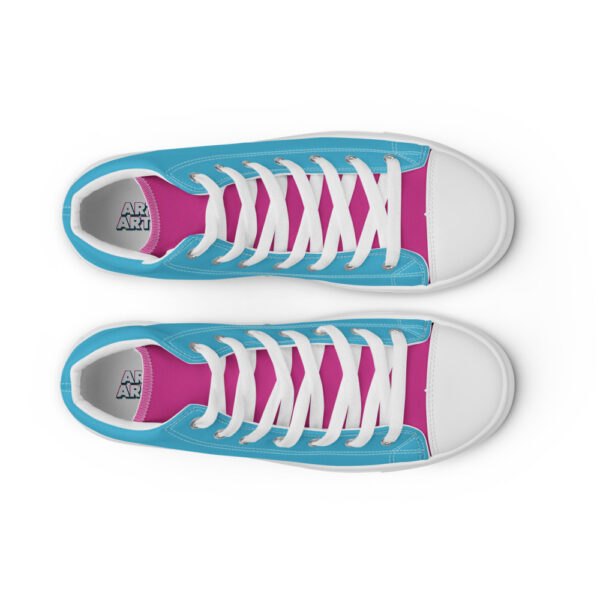 "Blue and Magenta" Men’s High Top Canvas Shoes - Image 35