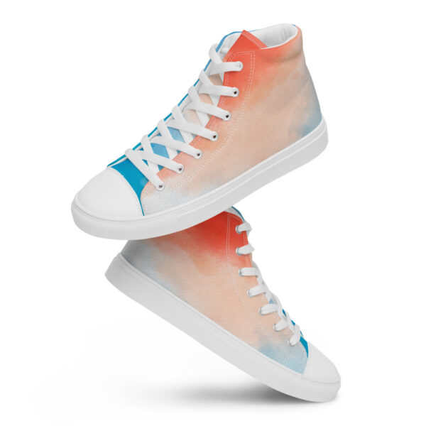 "Blue and Orange Watercolor" Men’s High Top Canvas Shoes - Image 14