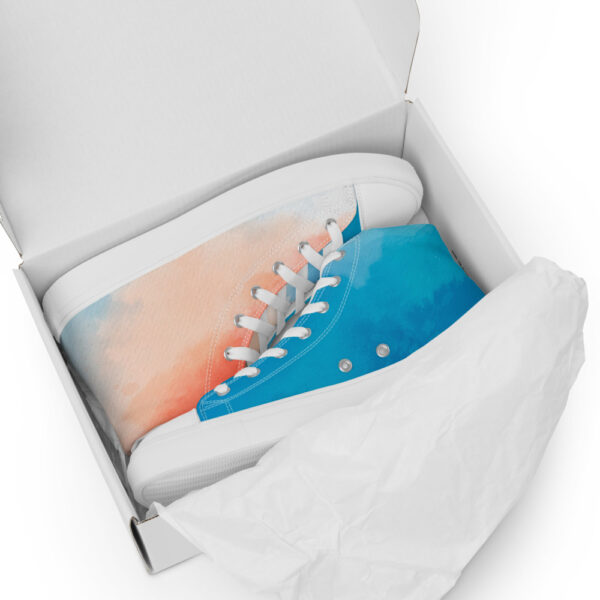 "Blue and Orange Watercolor" Men’s High Top Canvas Shoes - Image 11