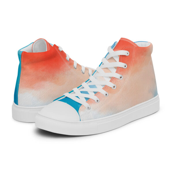 "Blue and Orange Watercolor" Men’s High Top Canvas Shoes - Image 16