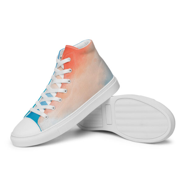 "Blue and Orange Watercolor" Men’s High Top Canvas Shoes - Image 15