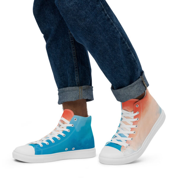 "Blue and Orange Watercolor" Men’s High Top Canvas Shoes