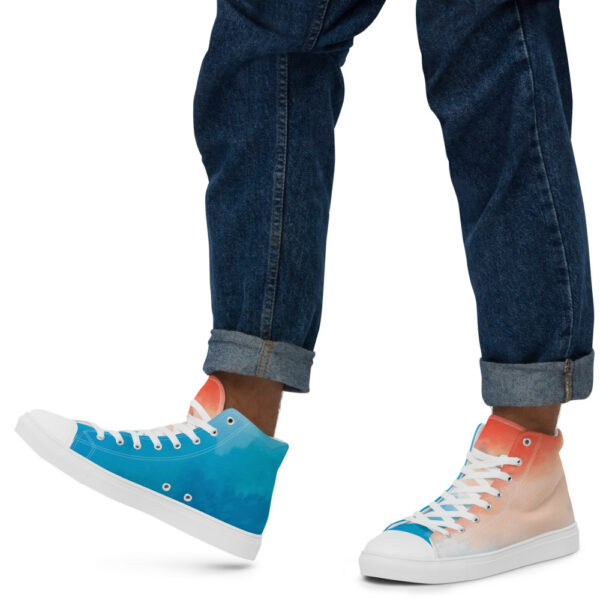 "Blue and Orange Watercolor" Men’s High Top Canvas Shoes - Image 12