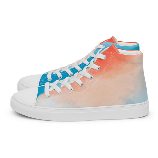 "Blue and Orange Watercolor" Men’s High Top Canvas Shoes - Image 9