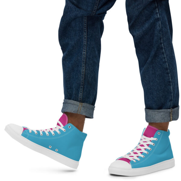 "Blue and Magenta" Men’s High Top Canvas Shoes - Image 25