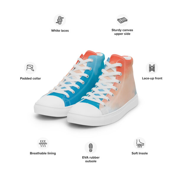 "Blue and Orange Watercolor" Men’s High Top Canvas Shoes - Image 10
