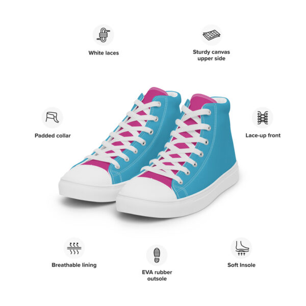 "Blue and Magenta" Men’s High Top Canvas Shoes - Image 27