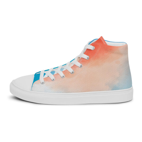 "Blue and Orange Watercolor" Men’s High Top Canvas Shoes - Image 17