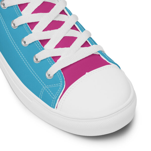"Blue and Magenta" Men’s High Top Canvas Shoes - Image 23