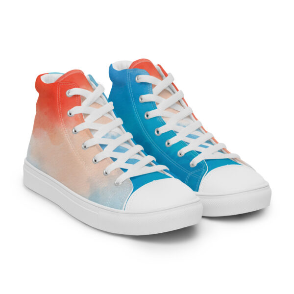 "Blue and Orange Watercolor" Men’s High Top Canvas Shoes - Image 4
