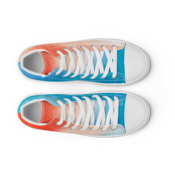 "Blue and Orange Watercolor" Women’s High Top Canvas Shoes - Image 16