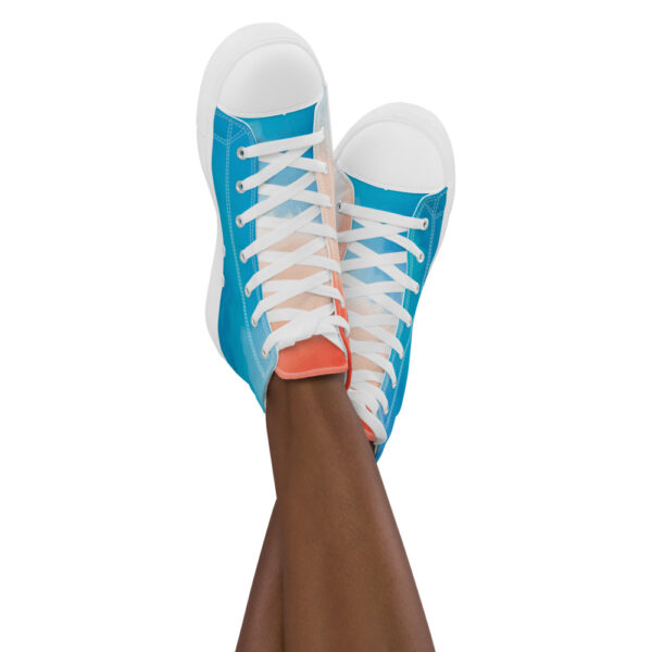 "Blue and Orange Watercolor" Women’s High Top Canvas Shoes - Image 8