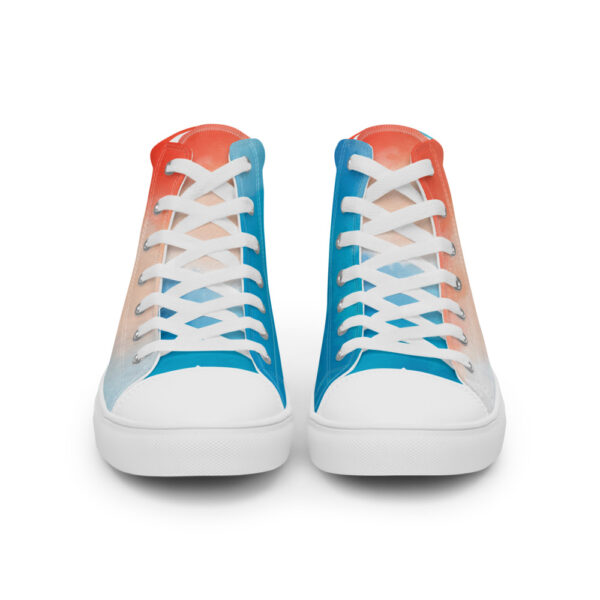 "Blue and Orange Watercolor" Women’s High Top Canvas Shoes - Image 15