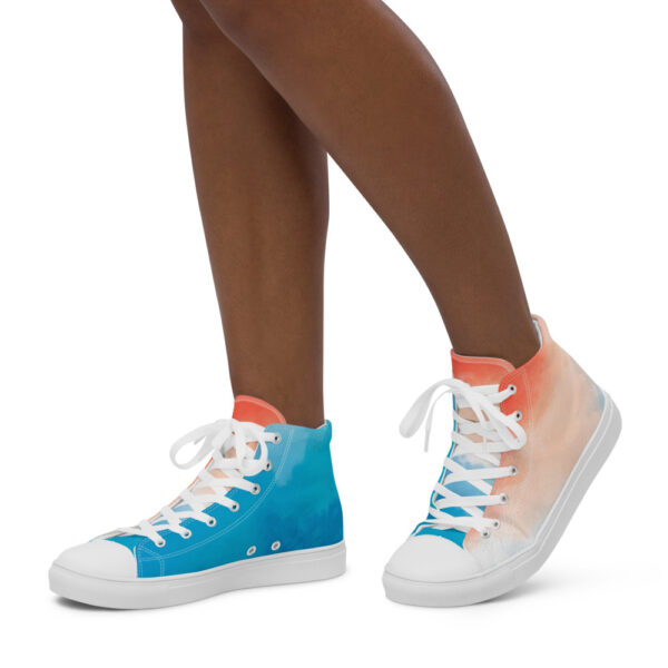 "Blue and Orange Watercolor" Women’s High Top Canvas Shoes - Image 7