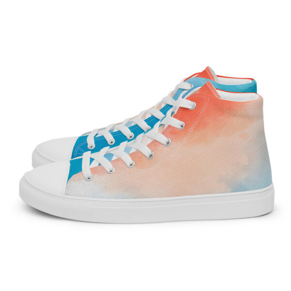 "Blue and Orange Watercolor" Women’s High Top Canvas Shoes - Image 10