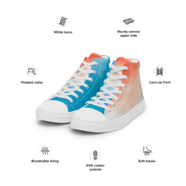 "Blue and Orange Watercolor" Women’s High Top Canvas Shoes - Image 9
