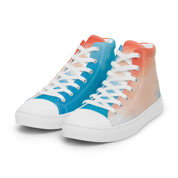 "Blue and Orange Watercolor" Women’s High Top Canvas Shoes - Image 12