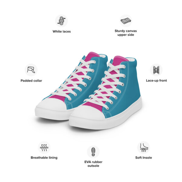 "Blue and Magenta" Women’s High Top Canvas Shoes - Image 10