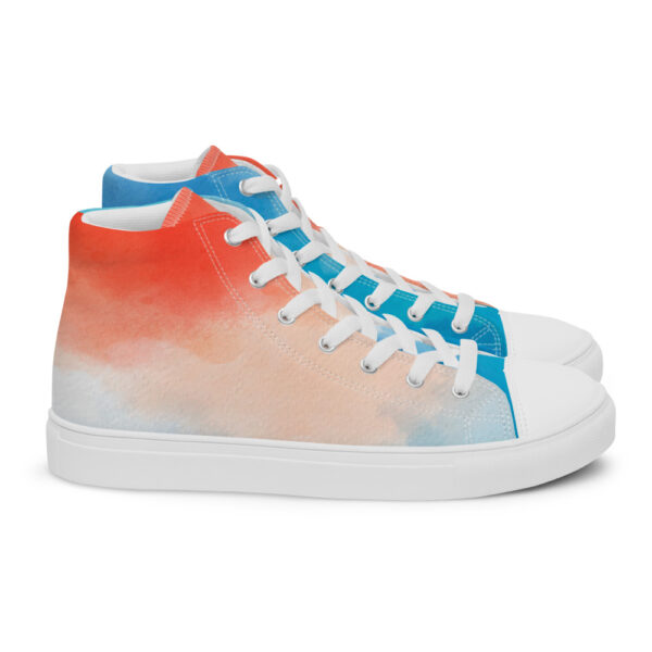 "Blue and Orange Watercolor" Women’s High Top Canvas Shoes - Image 13
