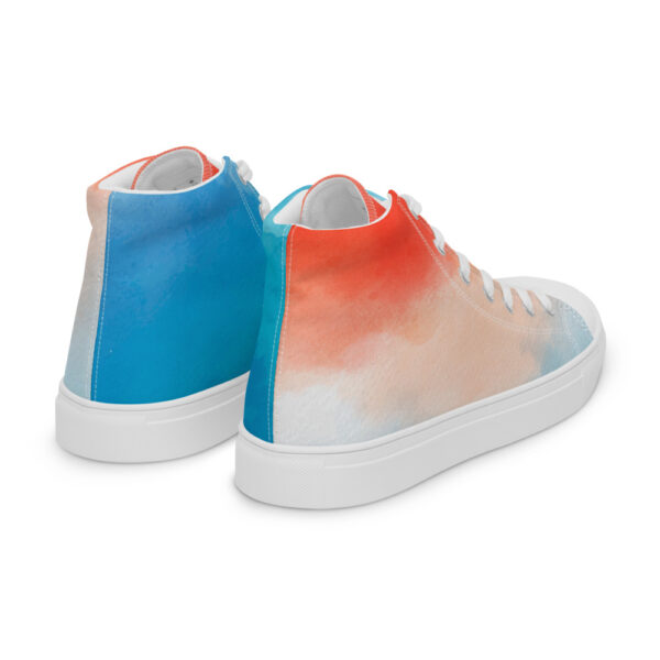 "Blue and Orange Watercolor" Women’s High Top Canvas Shoes - Image 14